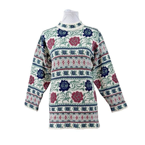Vintage She Said Fair Isle Granny Cottage Core Mock Neck Sweater Small Coquette - Picture 2 of 7